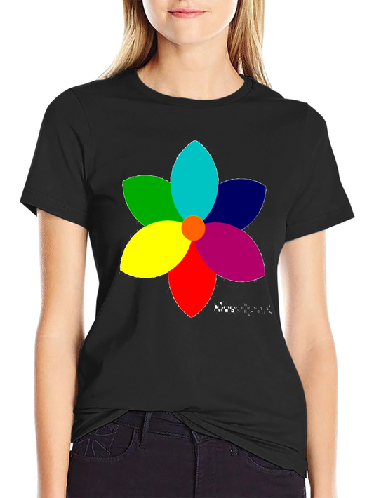 Colorful Flower Graphic Black T-Shirt