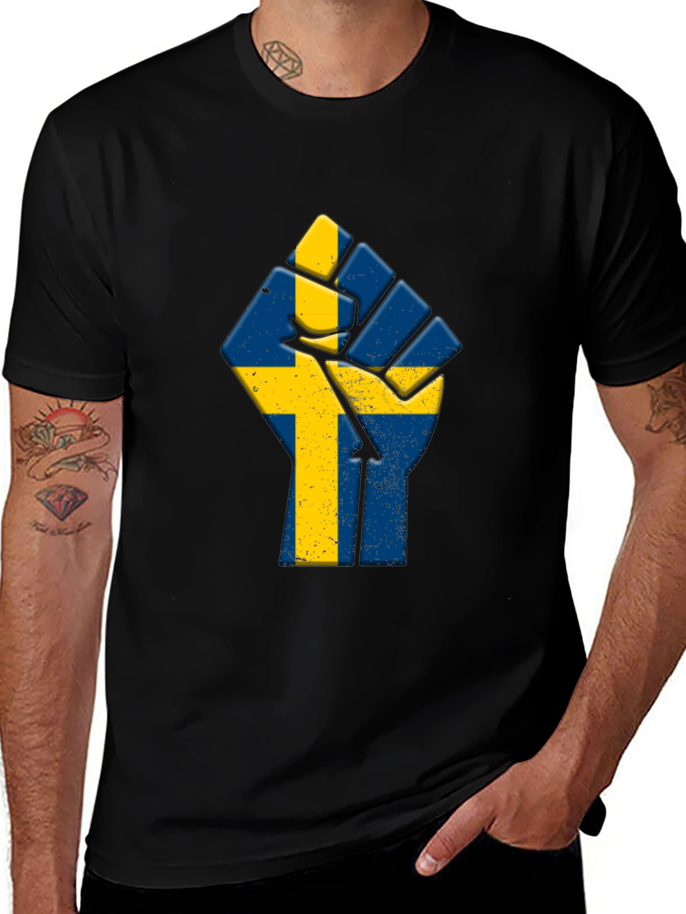 Sweden Flag Fist T-Shirt - Black Pride Tee
