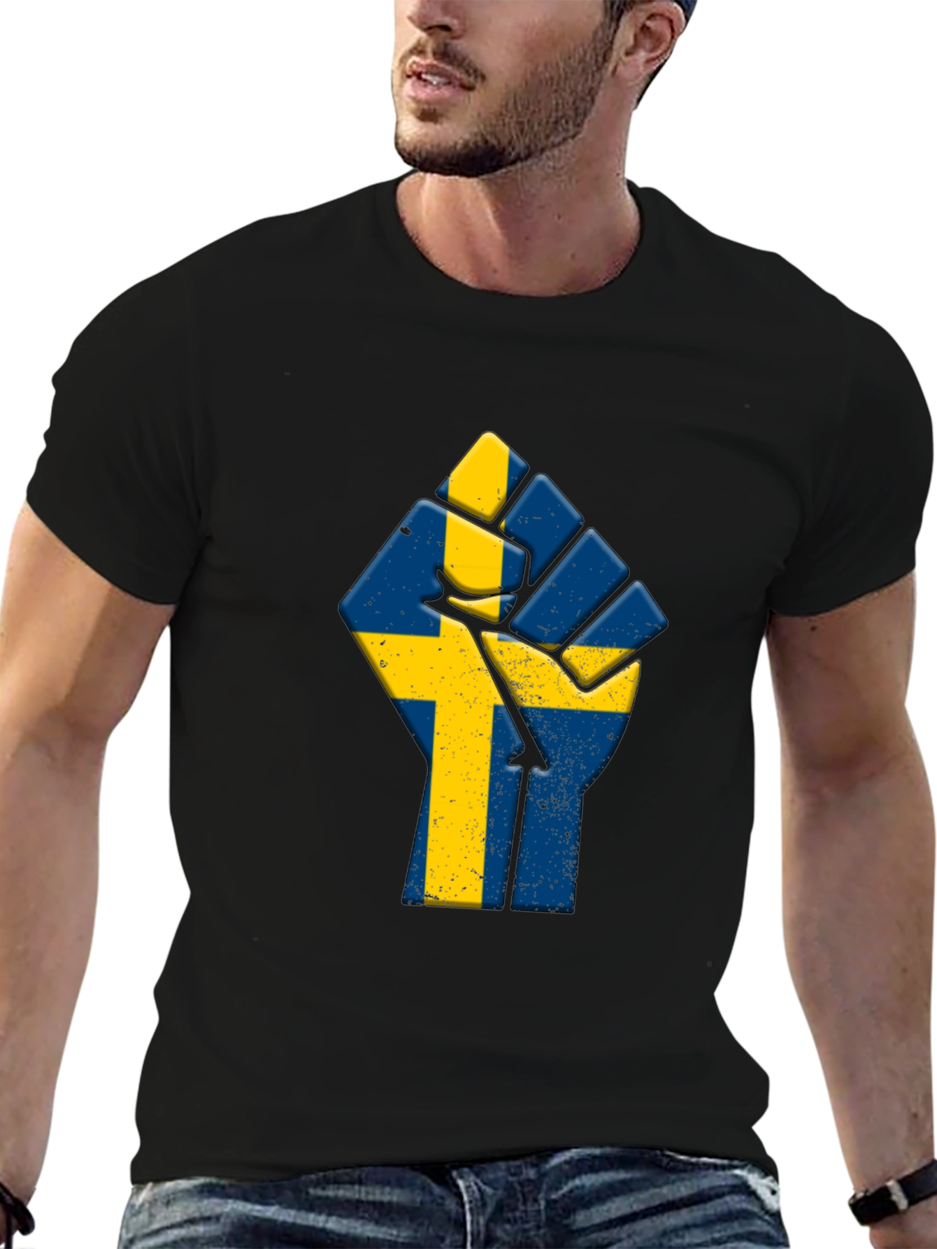 Sweden Flag Fist T-Shirt - Black Pride Tee