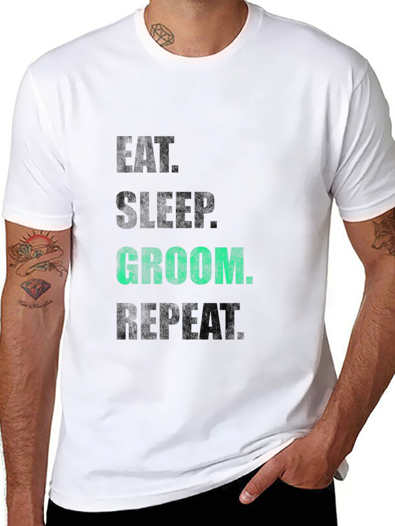 Eat Sleep Groom Repeat T-Shirt - Black Graphic Tee