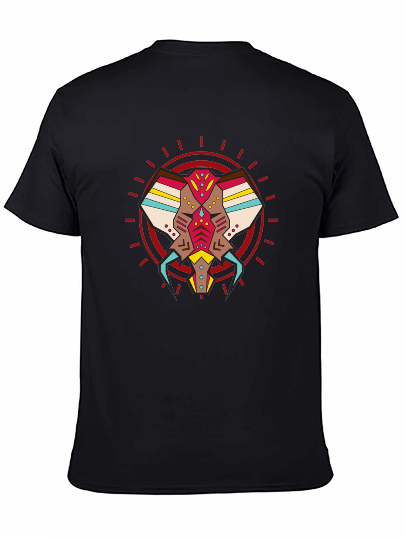Abstract Geometric Elephant Graphic Tee - Black