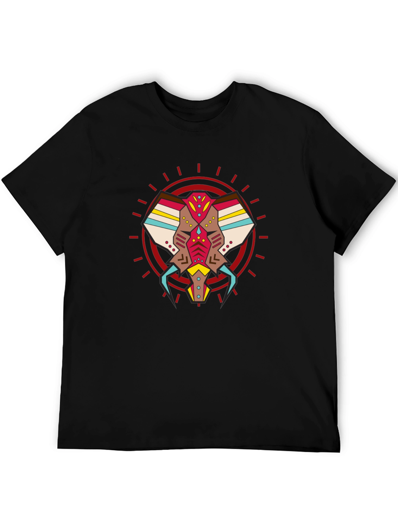Abstract Geometric Elephant Graphic Tee - Black