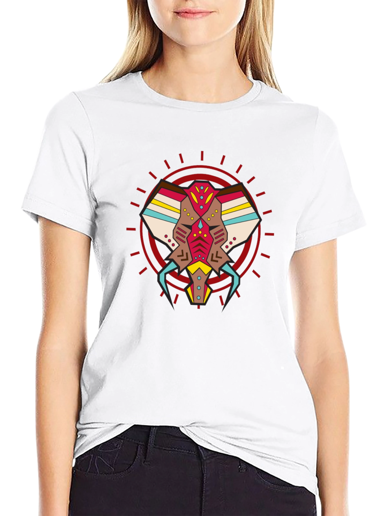 Abstract Geometric Elephant Graphic Tee - Black