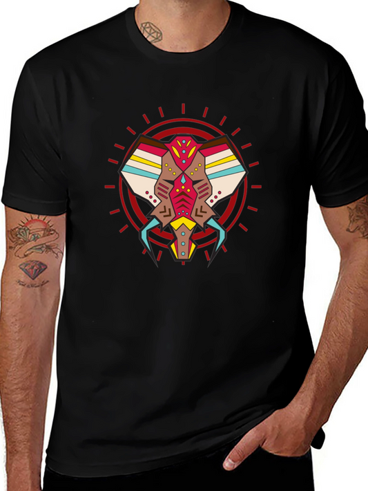 Abstract Geometric Elephant Graphic Tee - Black