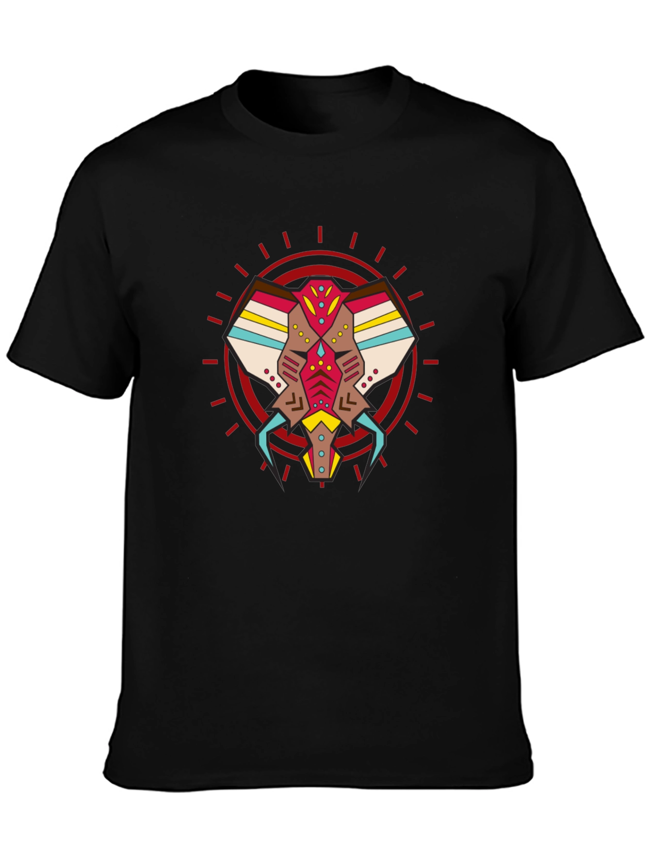 Abstract Geometric Elephant Graphic Tee - Black