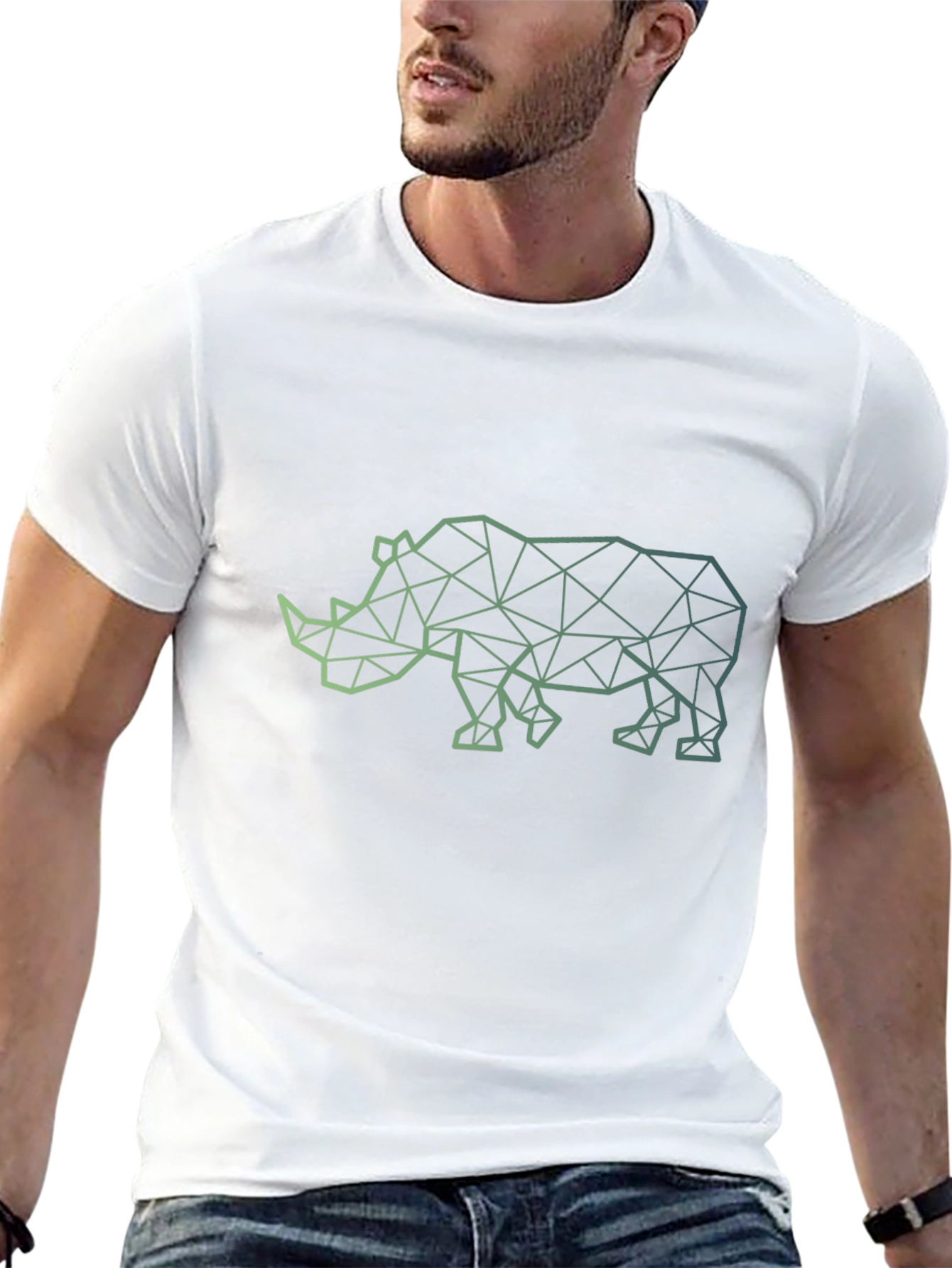 Geometric Rhino Graphic Tee - Modern Mens T-Shirt