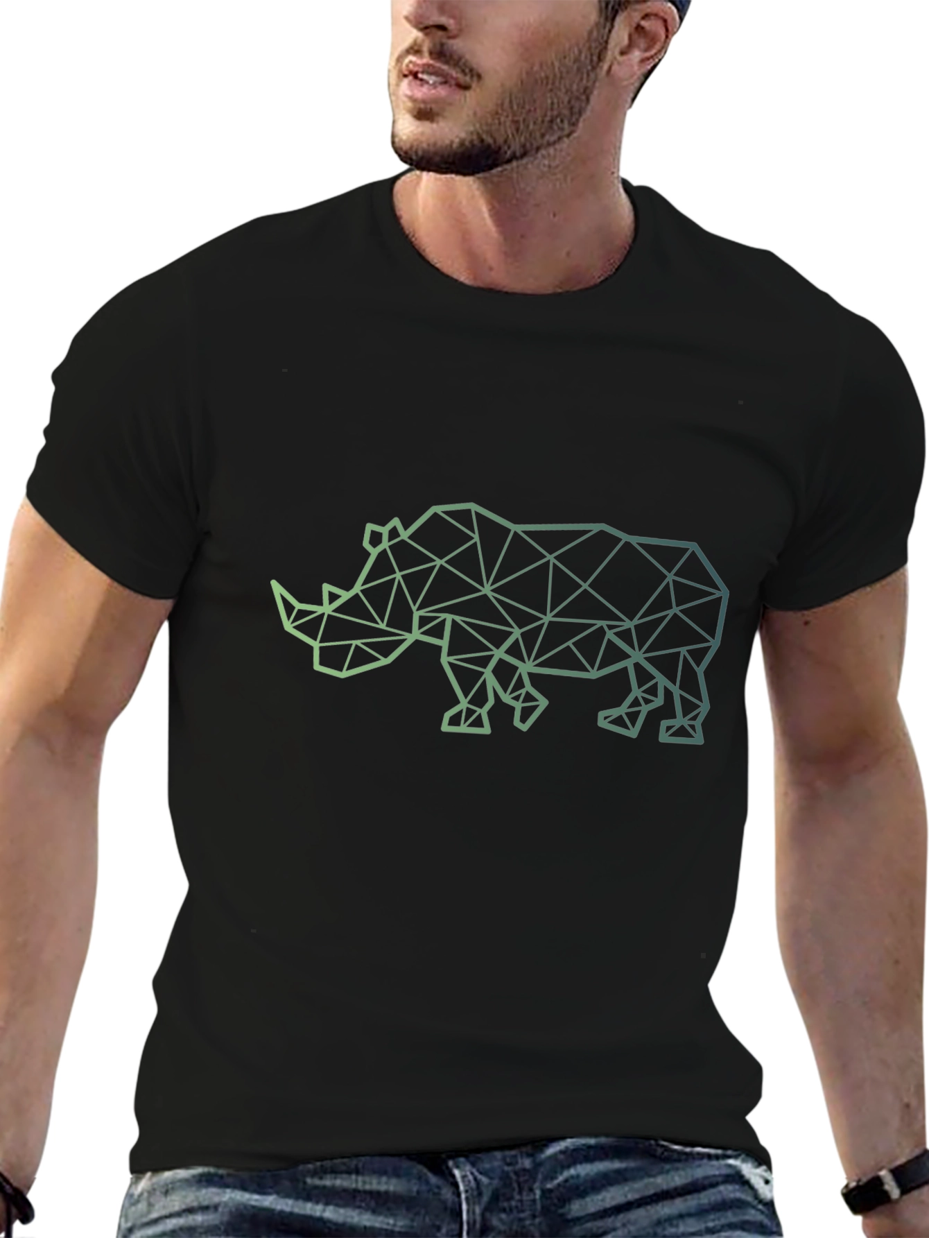 Geometric Rhino Graphic Tee - Modern Mens T-Shirt