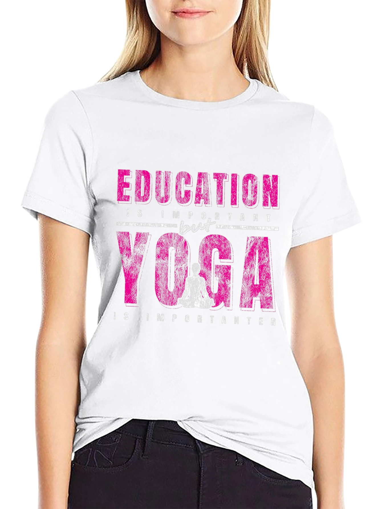 Education vs Yoga Graphic Print Black T-Shirt
