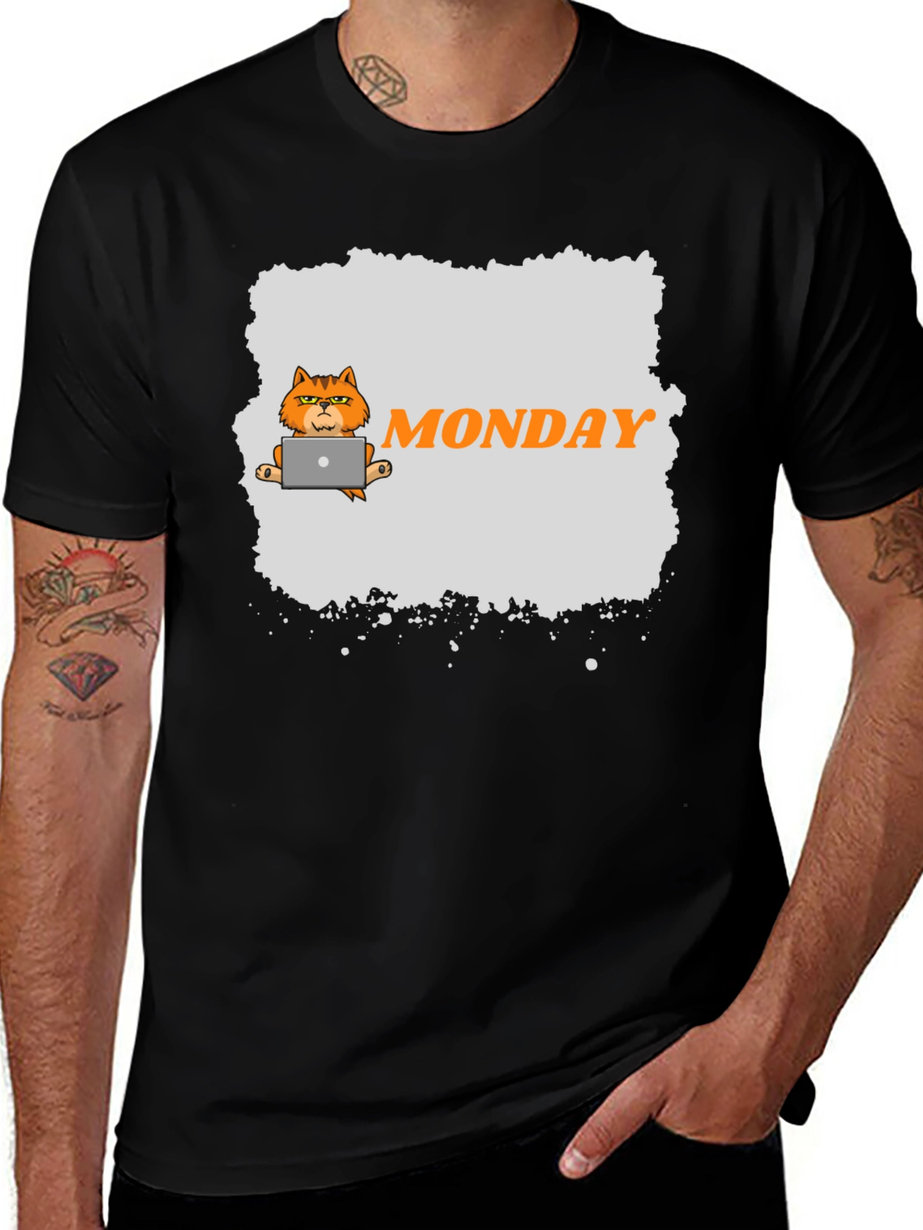 Monday Cat Graphic T-Shirt - Mens Black Tee