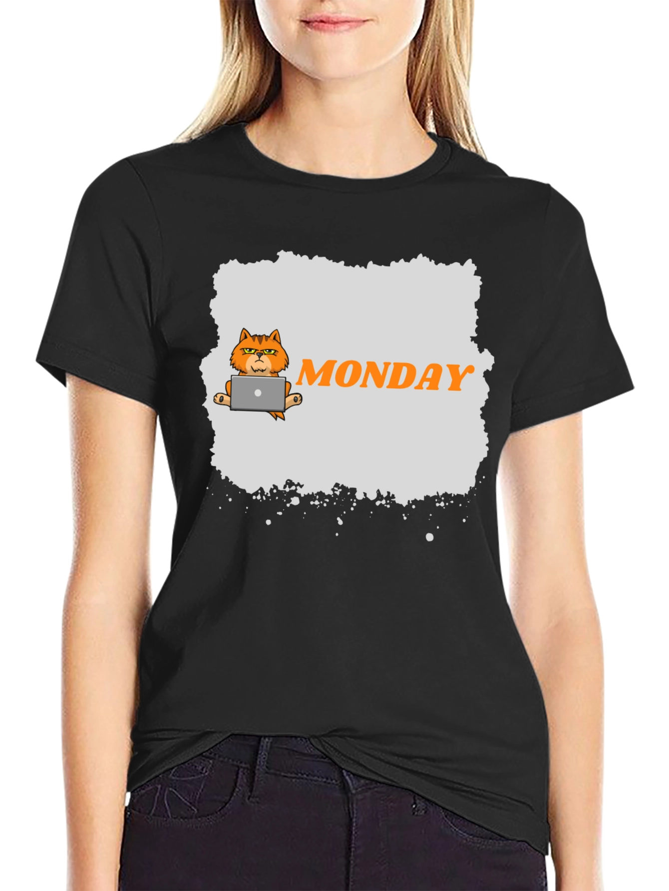 Monday Cat Graphic T-Shirt - Mens Black Tee