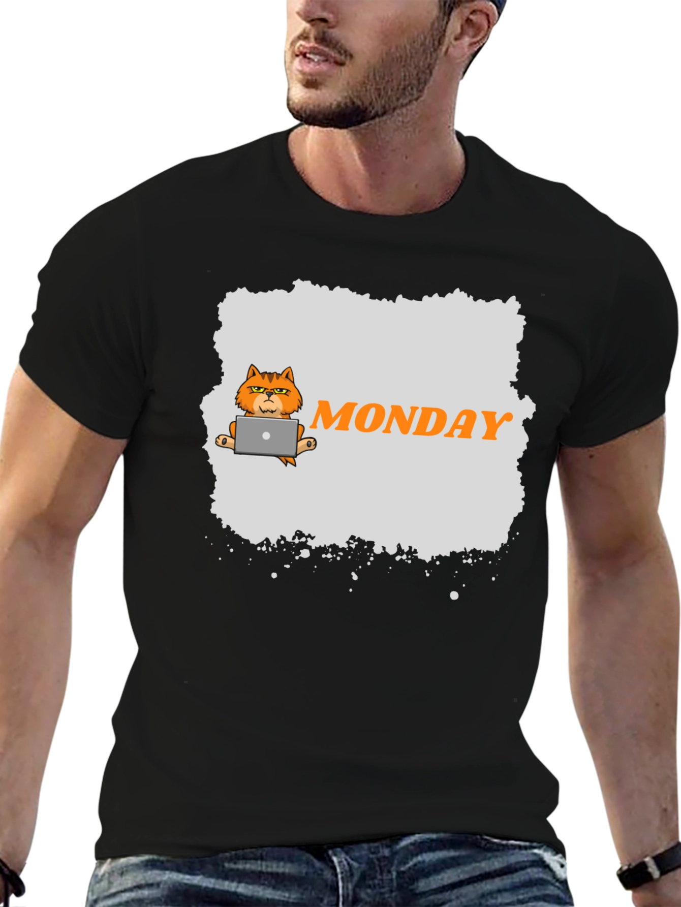 Monday Cat Graphic T-Shirt - Mens Black Tee