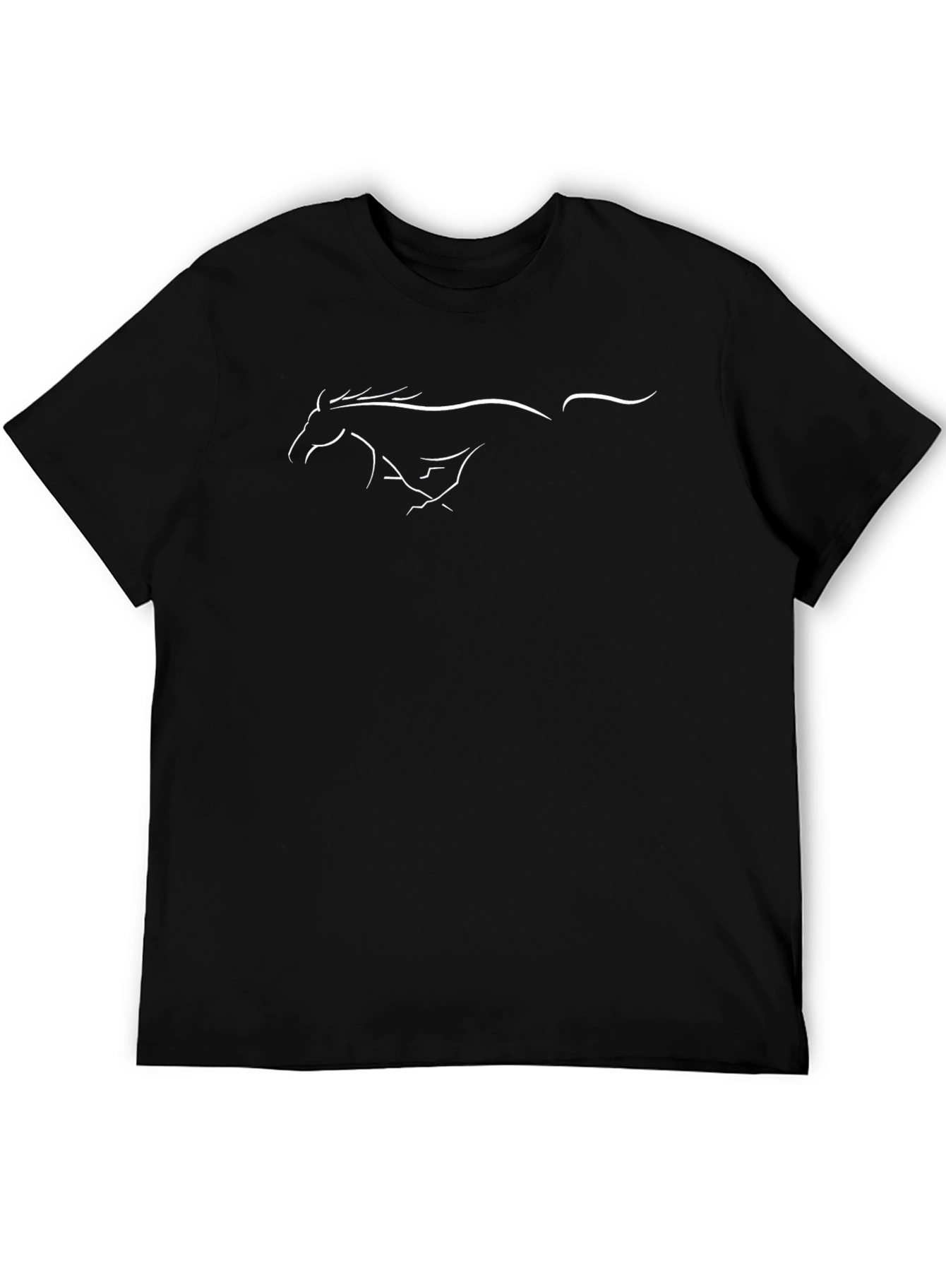 Black T-Shirt with White Horse Outline Graphic