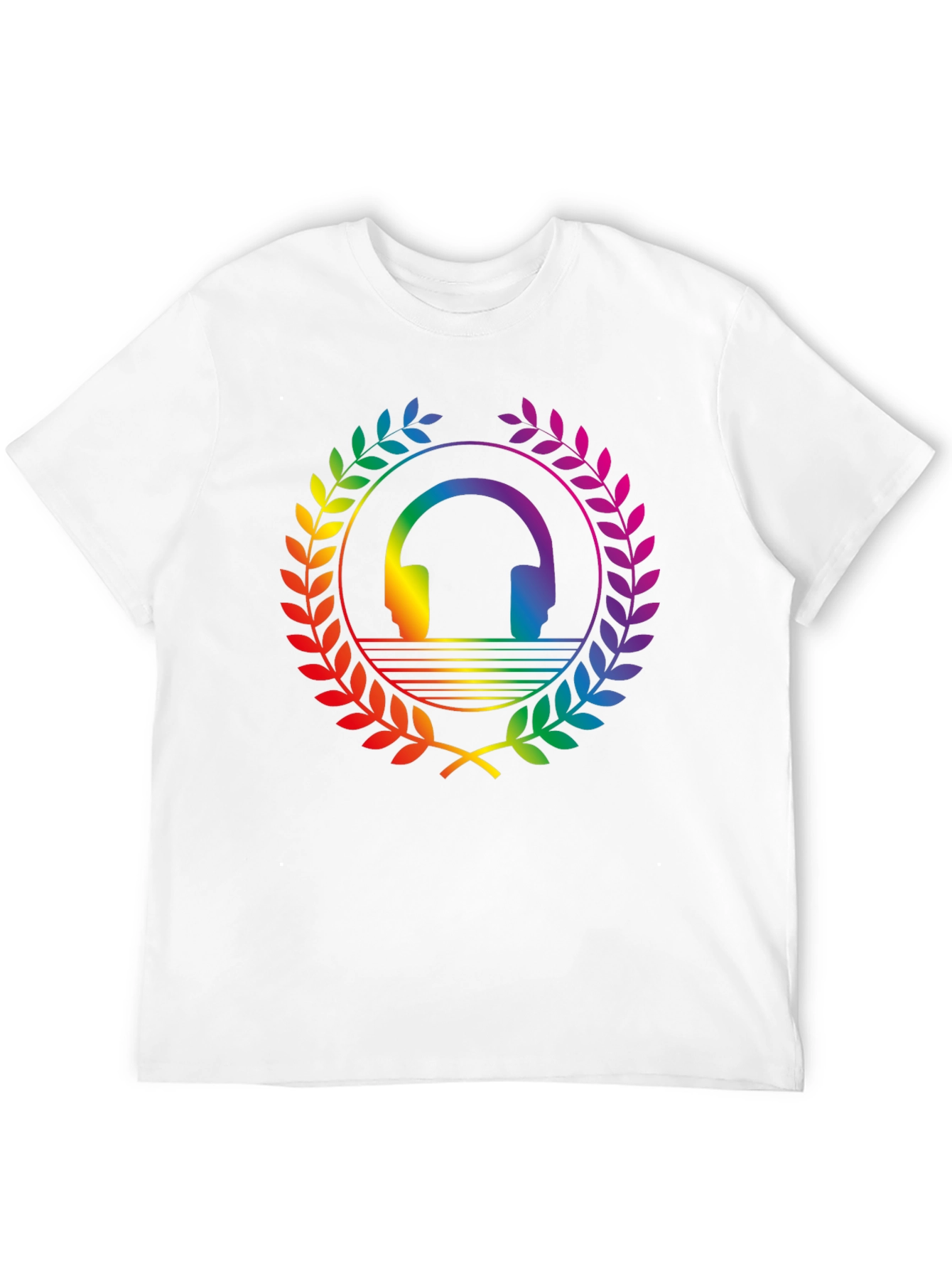 Rainbow Headphone Wreath T-Shirt - Black