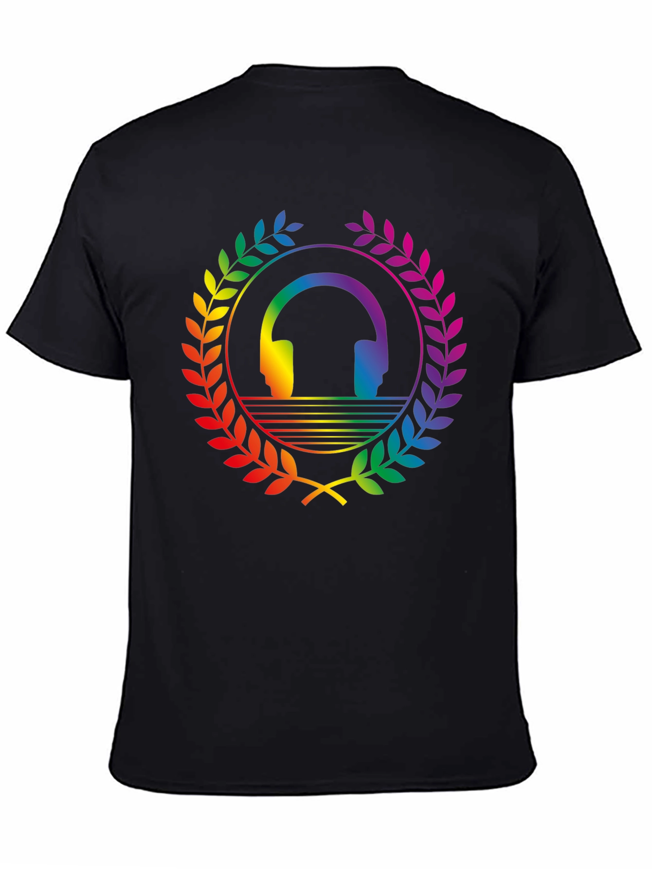 Rainbow Headphone Wreath T-Shirt - Black