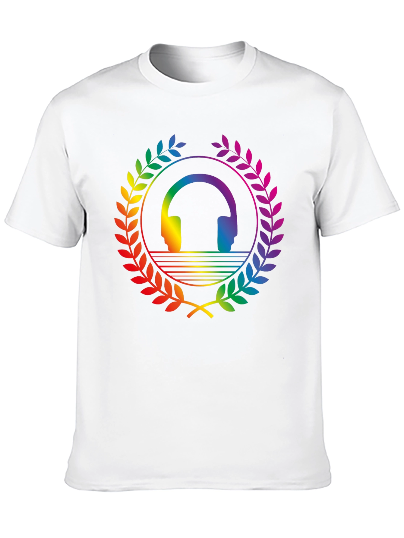 Rainbow Headphone Wreath T-Shirt - Black