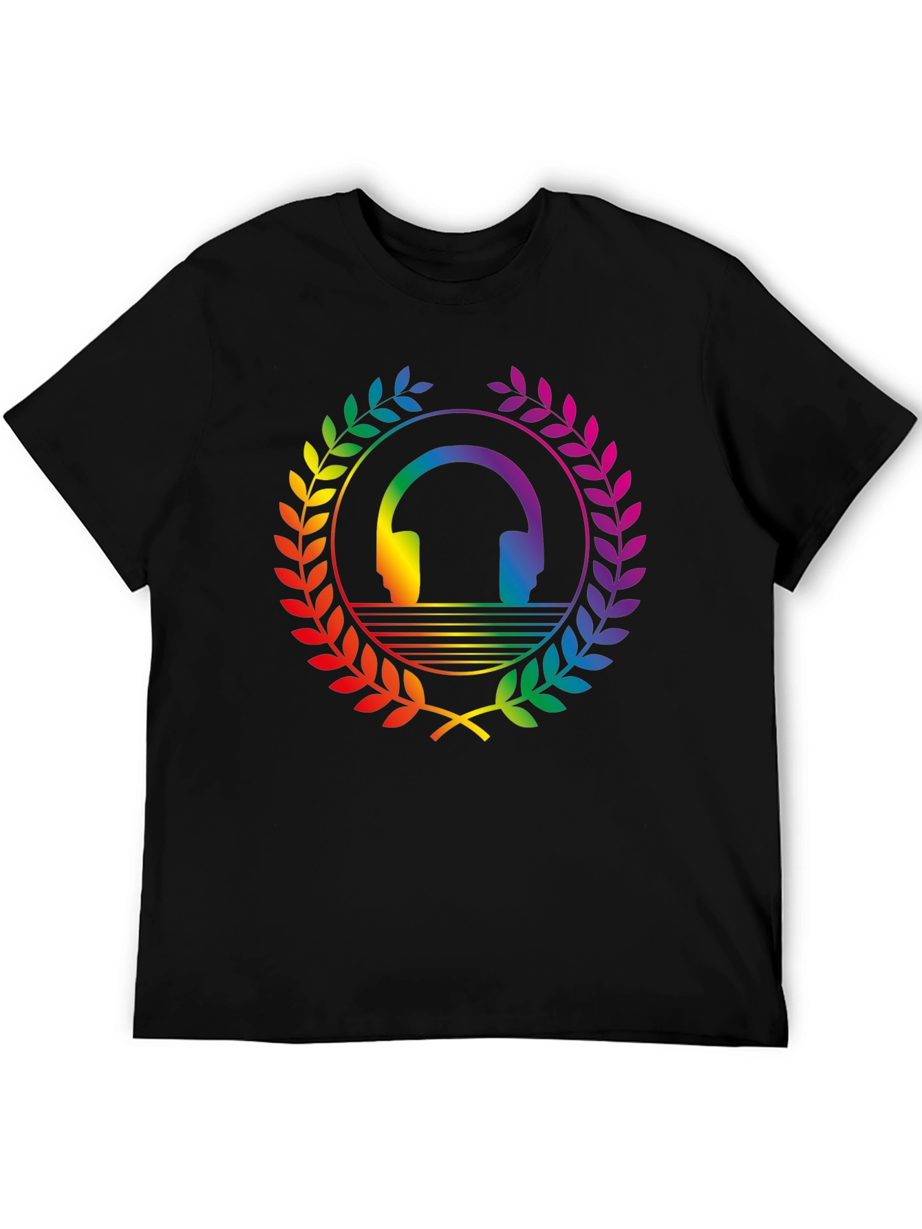 Rainbow Headphone Wreath T-Shirt - Black