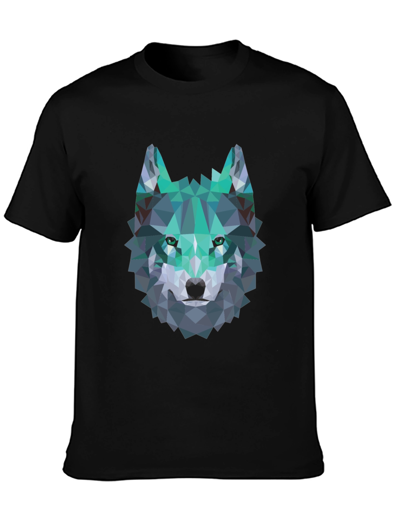 Geometric Wolf Graphic Tee - Modern Mens Black T-Shirt