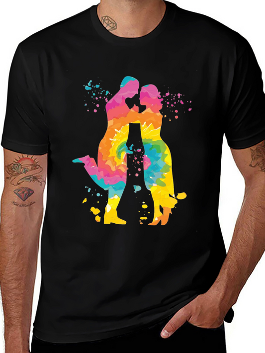 Colorful Couple Graphic Tee - Abstract Love Design