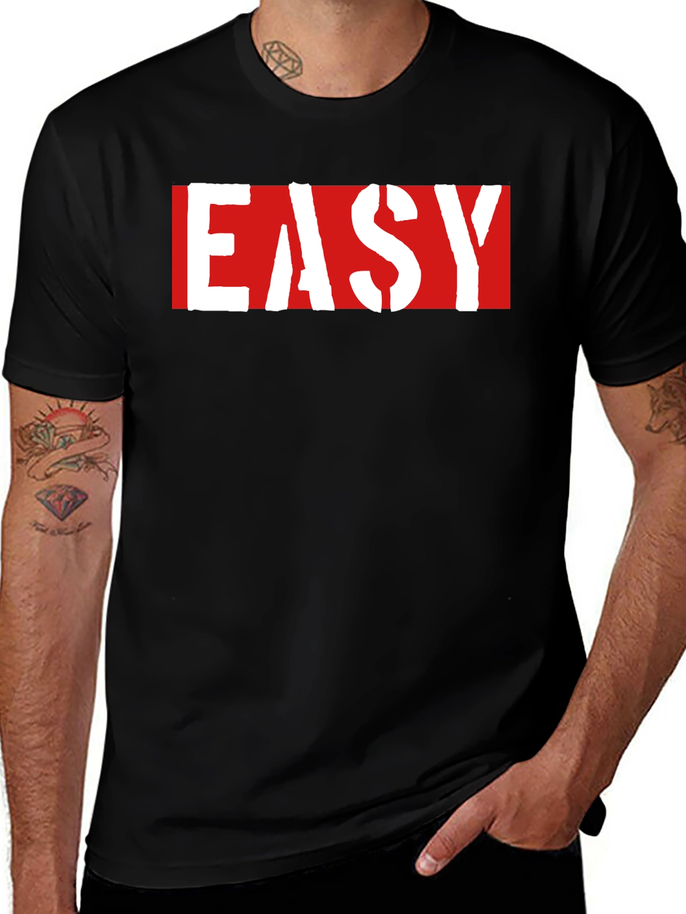 Easy Graphic Print Black T-Shirt