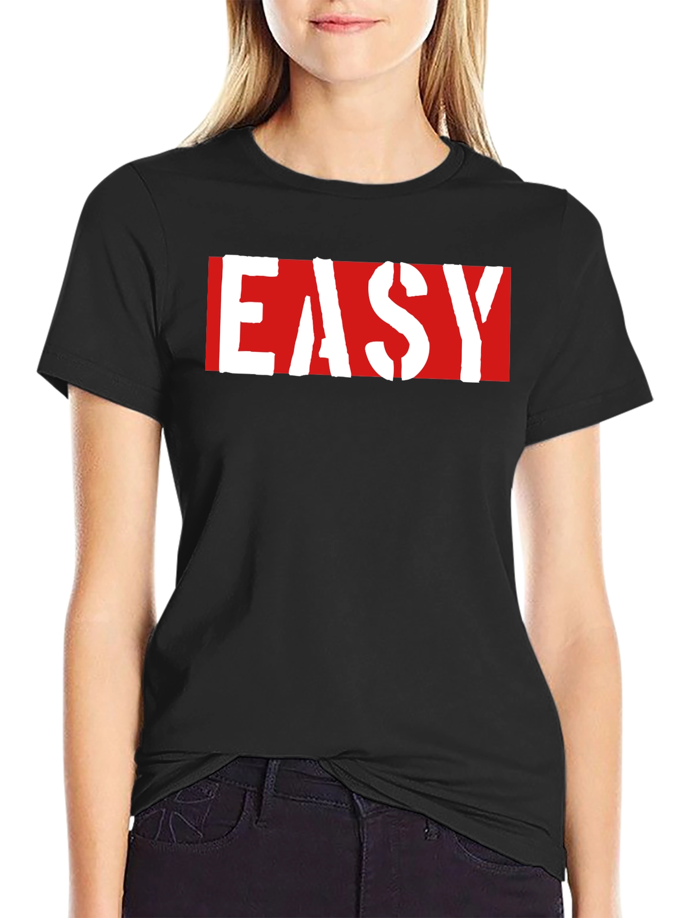 Easy Graphic Print Black T-Shirt