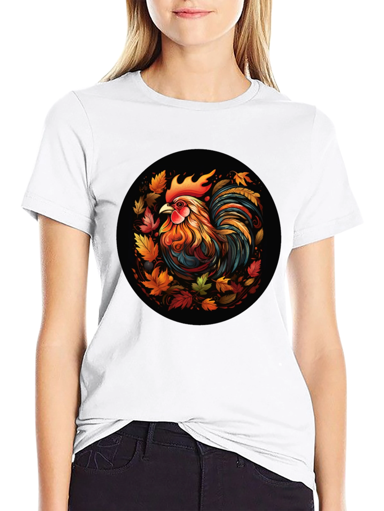Autumn Rooster T-Shirt - Artistic Fall Design