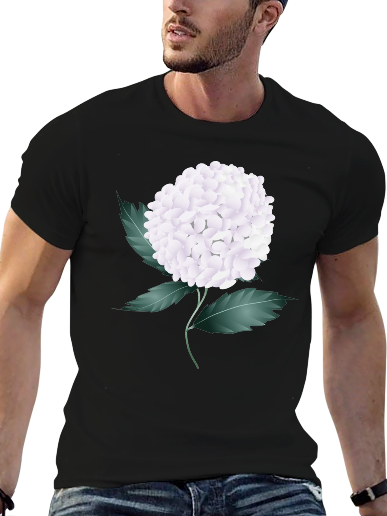 Floral Graphic Tee - White Hydrangea on Black