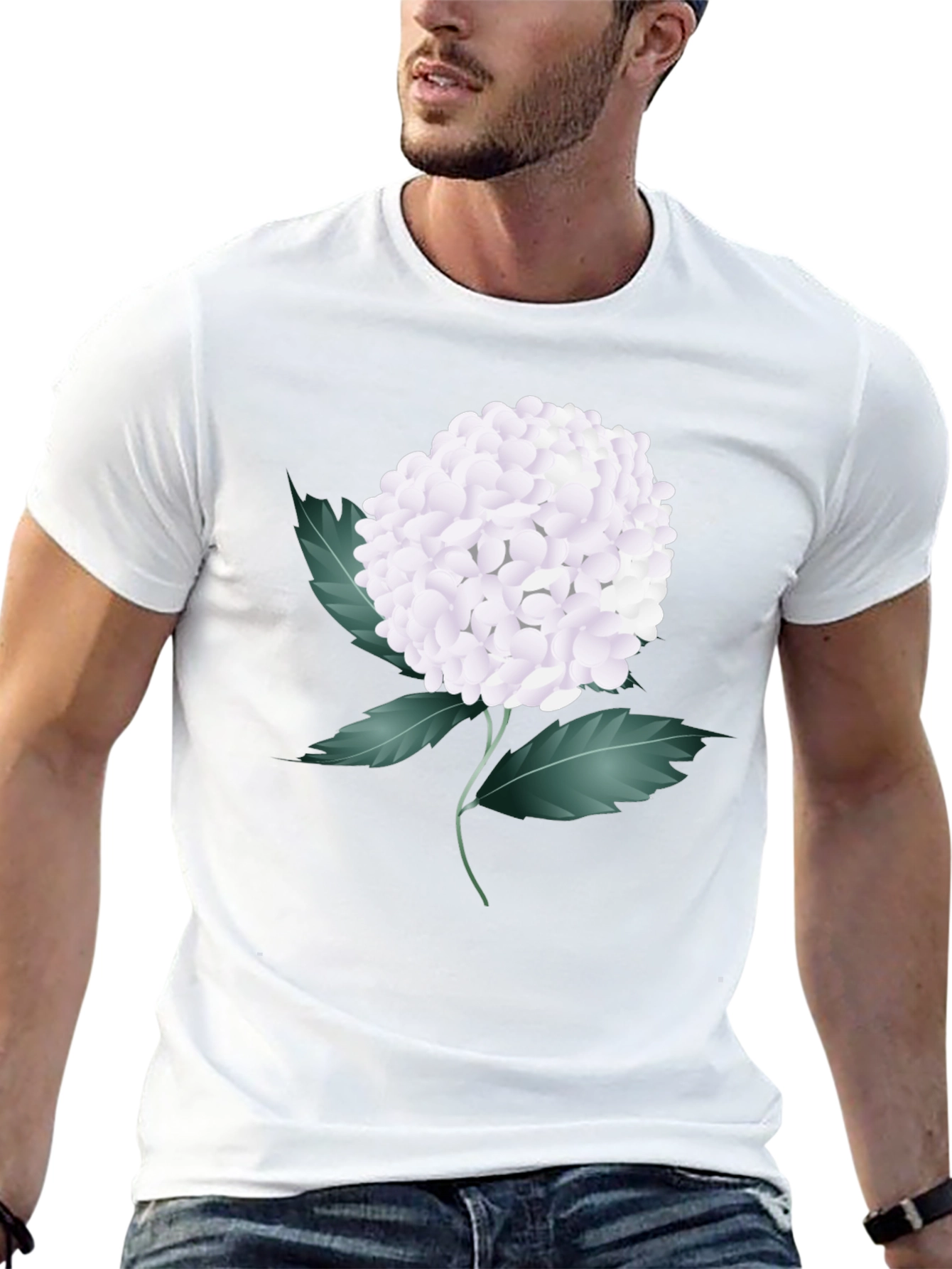 Floral Graphic Tee - White Hydrangea on Black