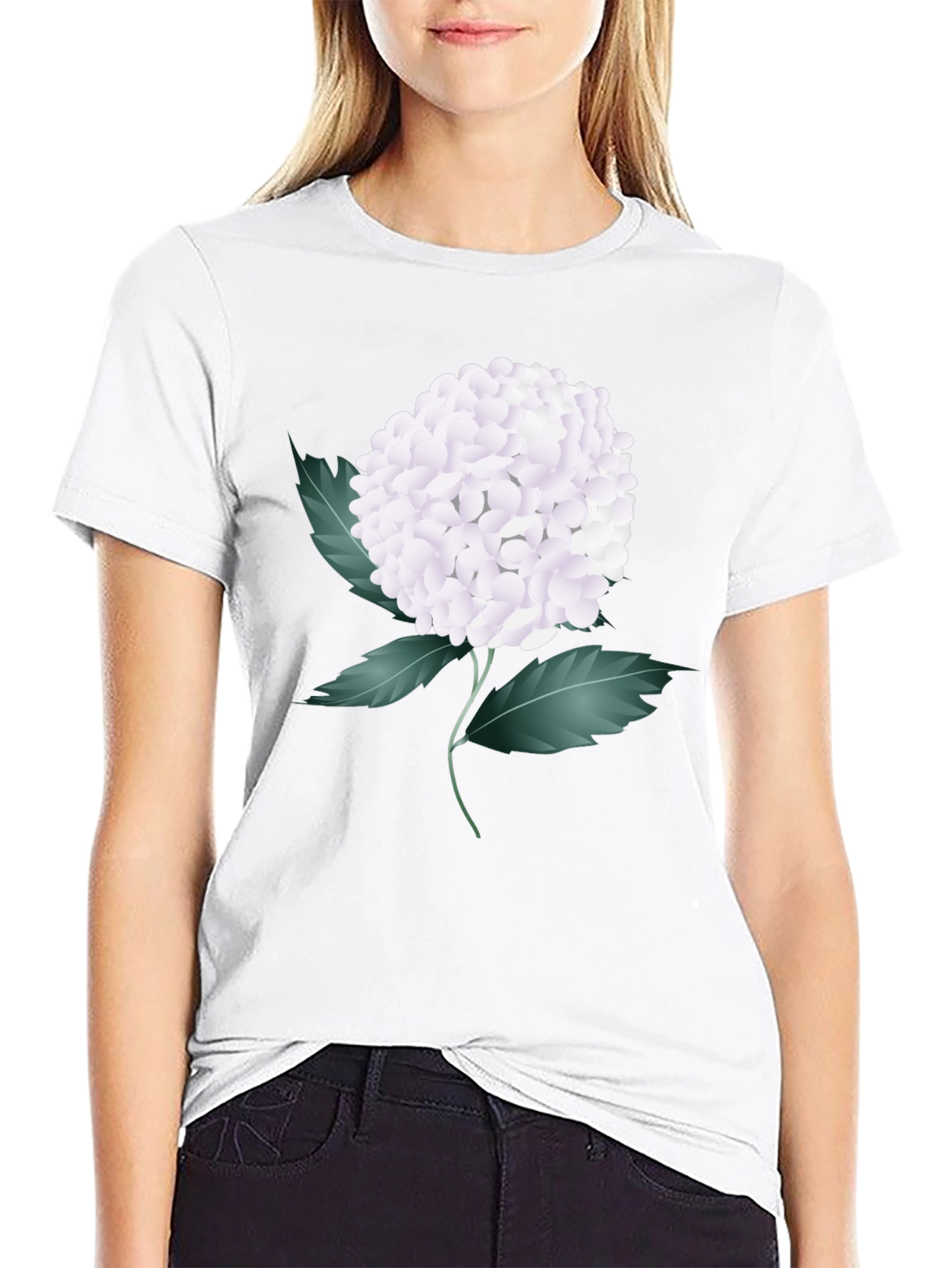 Floral Graphic Tee - White Hydrangea on Black
