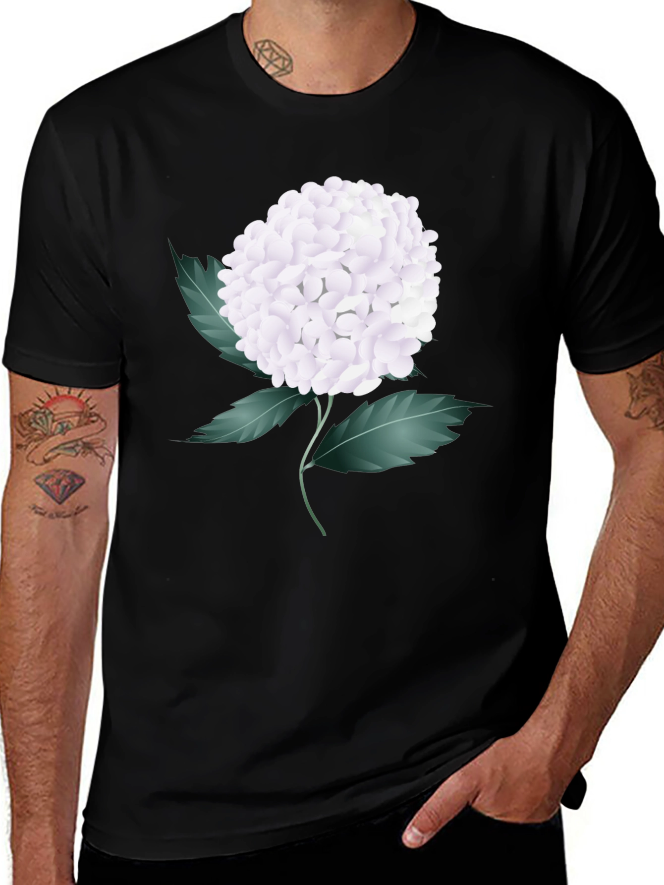 Floral Graphic Tee - White Hydrangea on Black