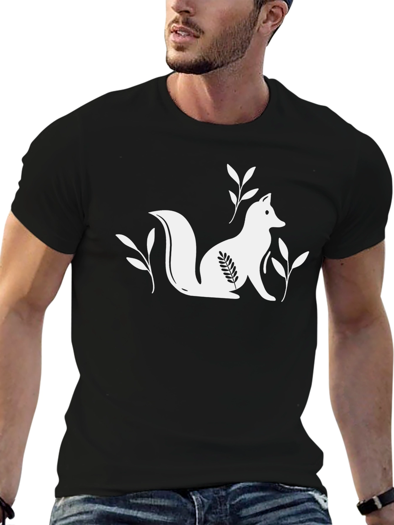 Black T-Shirt with White Fox Design