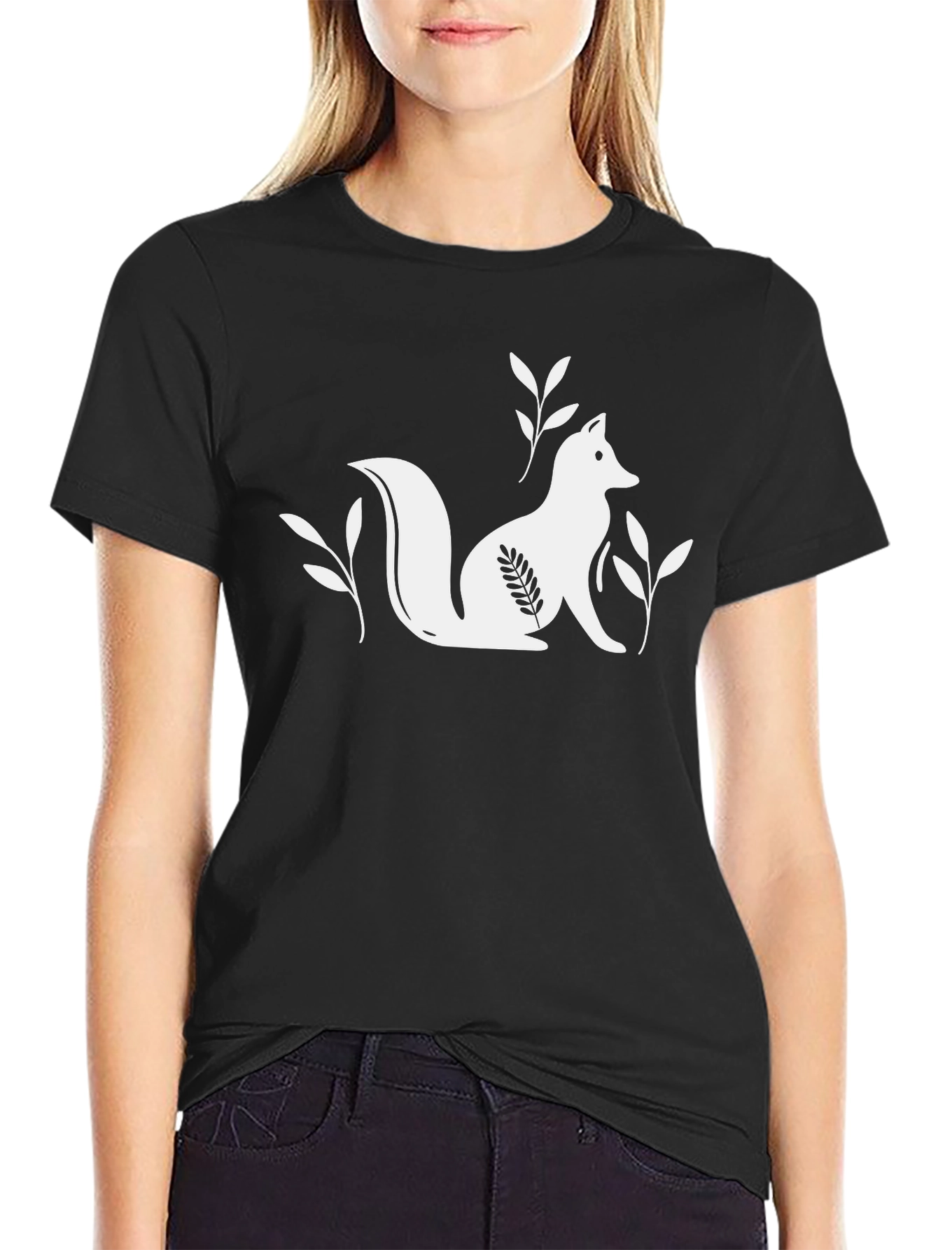 Black T-Shirt with White Fox Design