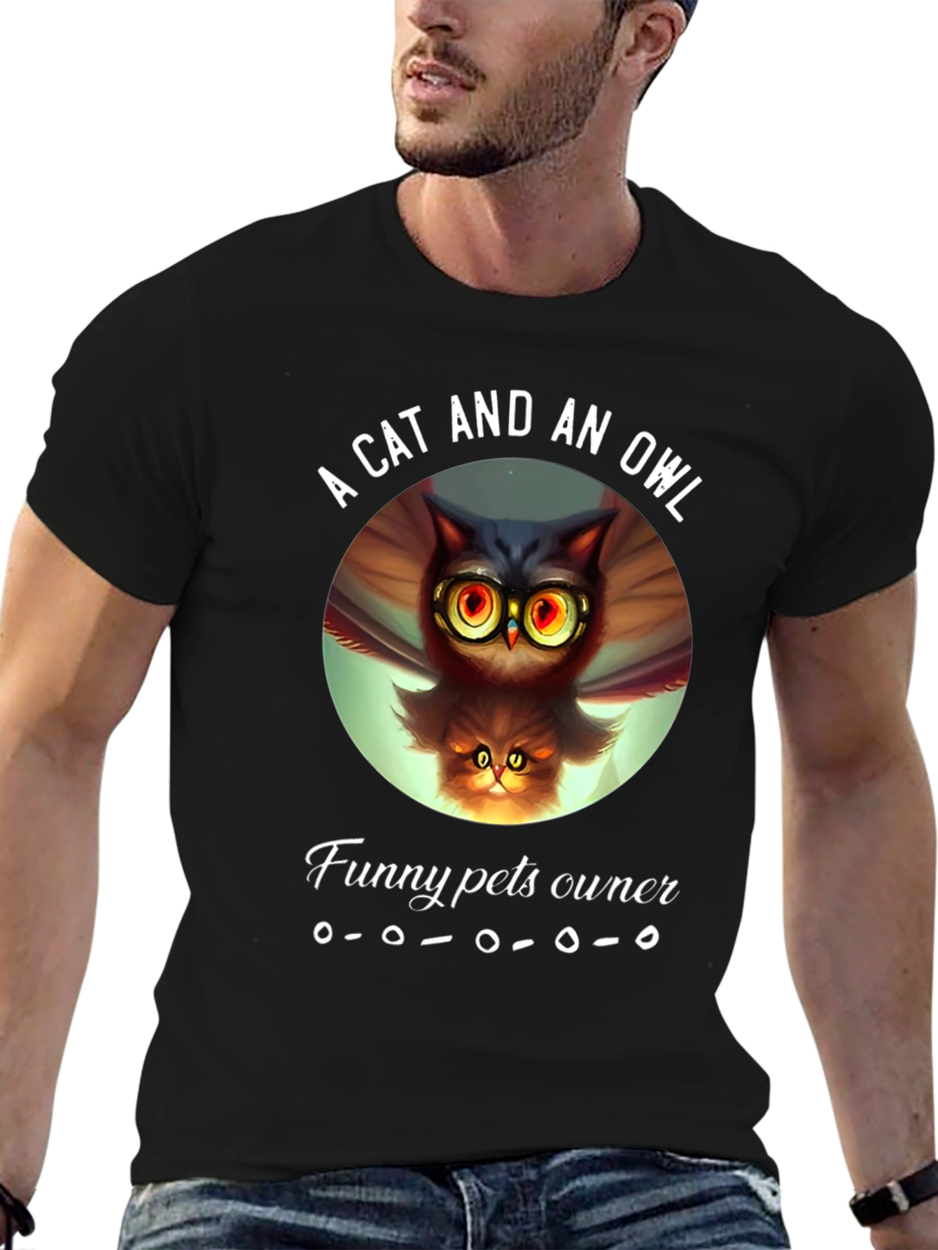 A Cat and an Owl Funny Pets Owner T-Shirt