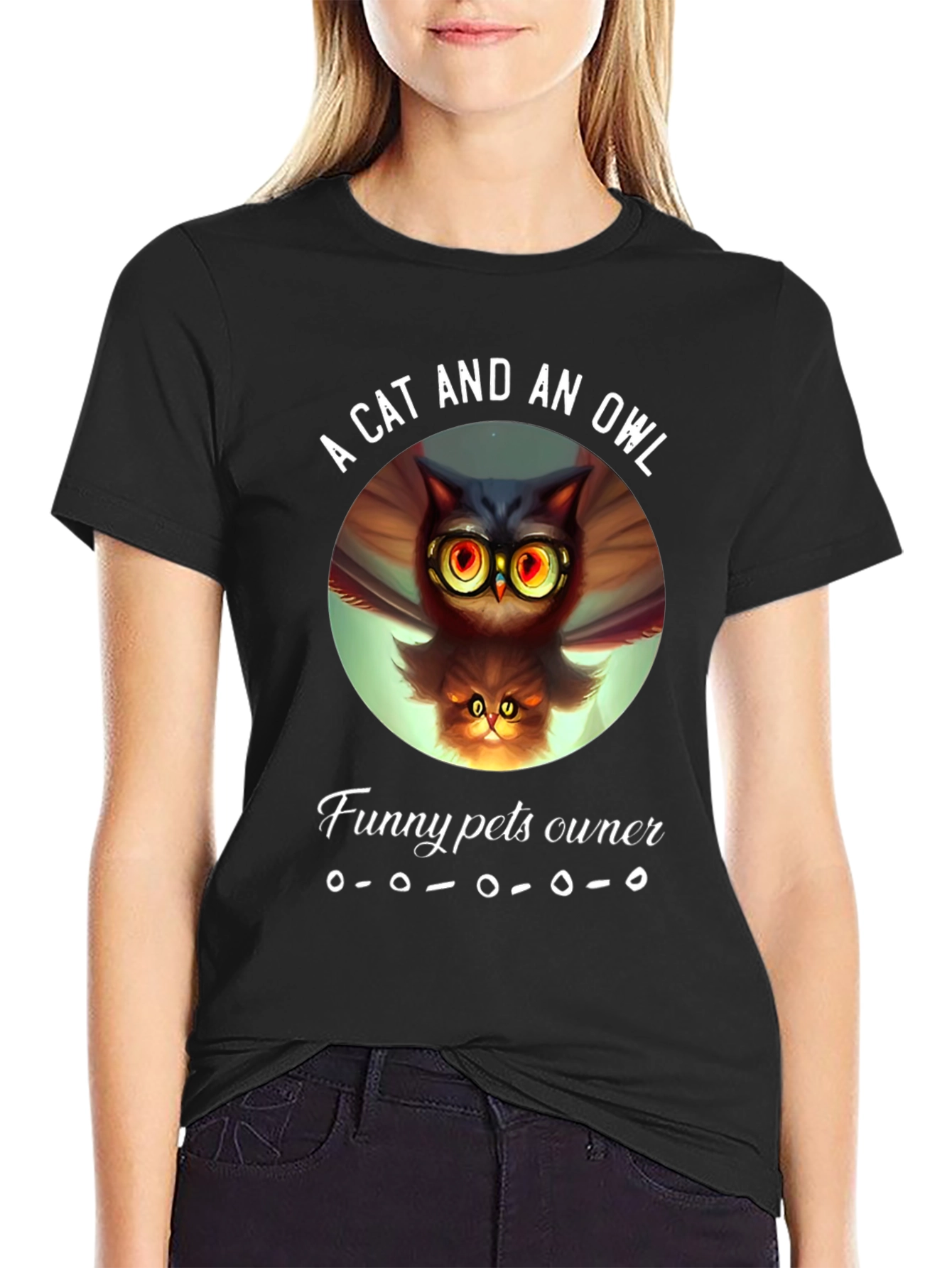 A Cat and an Owl Funny Pets Owner T-Shirt