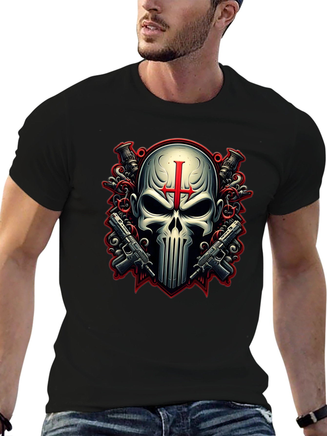 Punisher Skull Graphic Tee - Heavy Metal Style