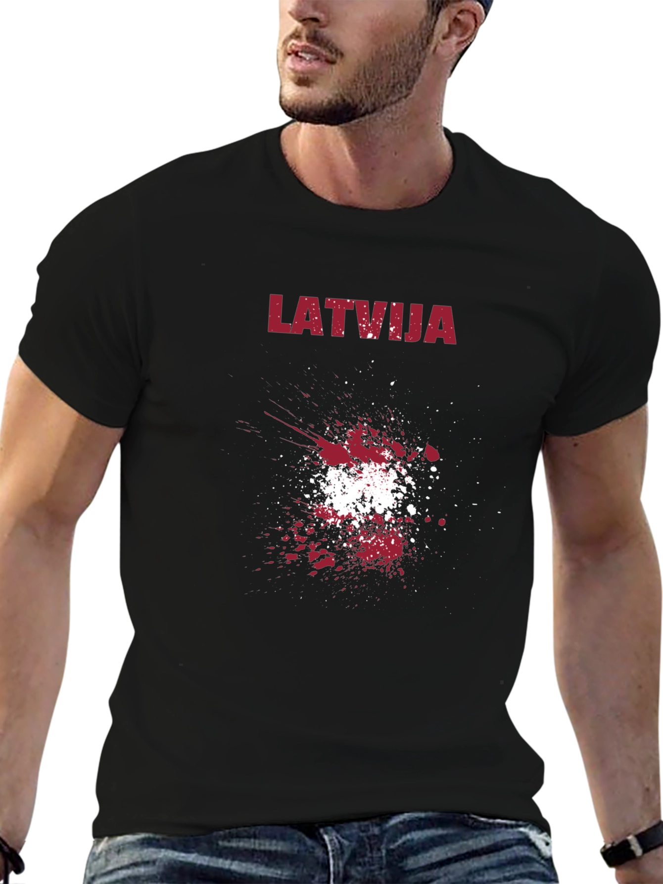 Latvia Flag Splatter Black T-Shirt