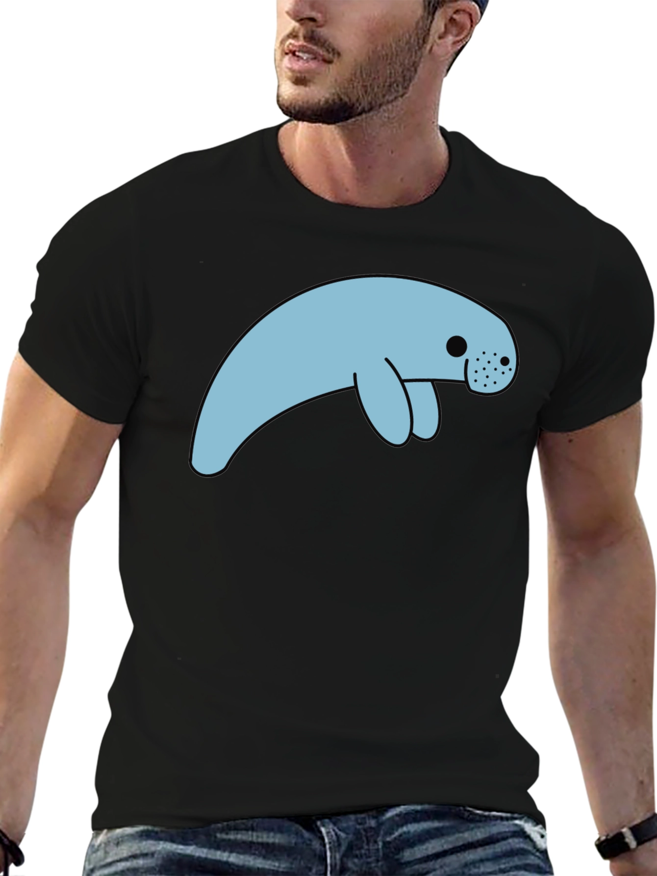 Manatee Graphic Tee - Black Cotton Blend