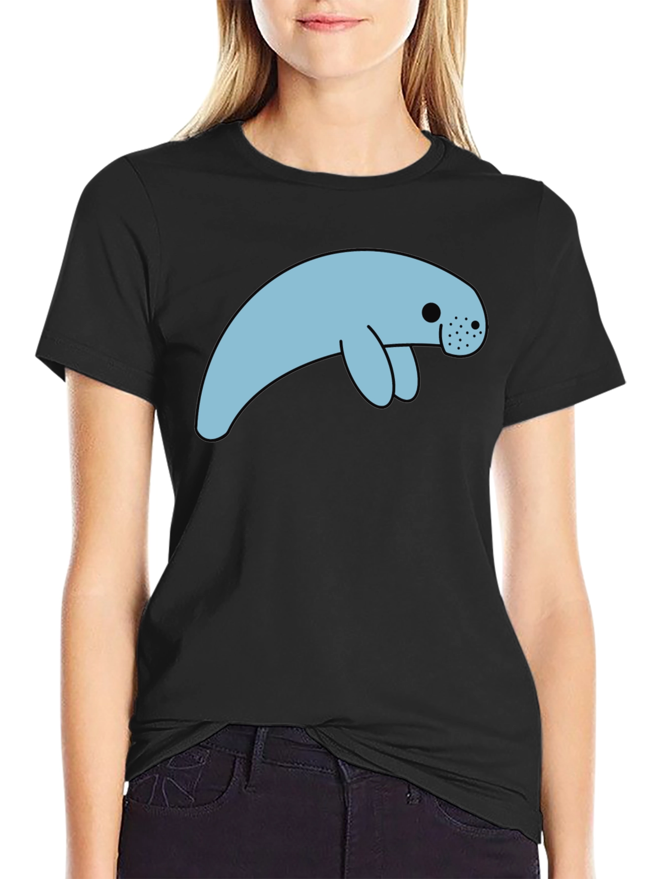Manatee Graphic Tee - Black Cotton Blend