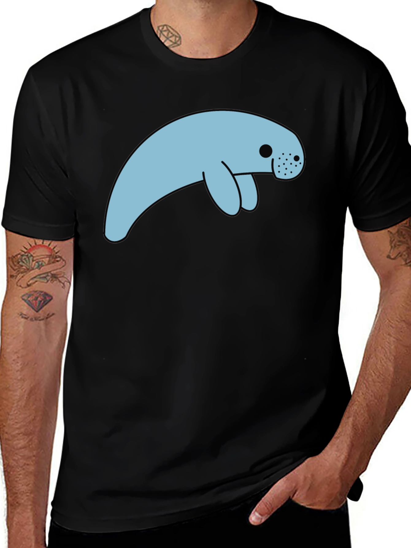 Manatee Graphic Tee - Black Cotton Blend
