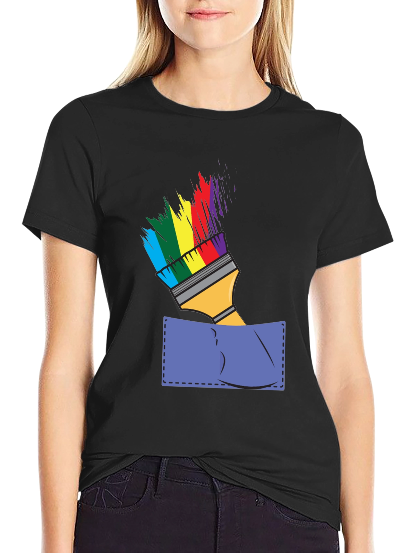 Rainbow Paintbrush Pocket Tee