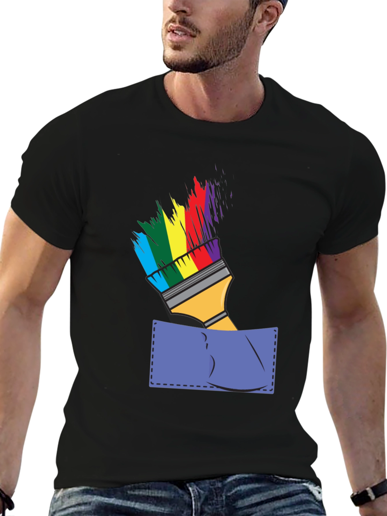 Rainbow Paintbrush Pocket Tee