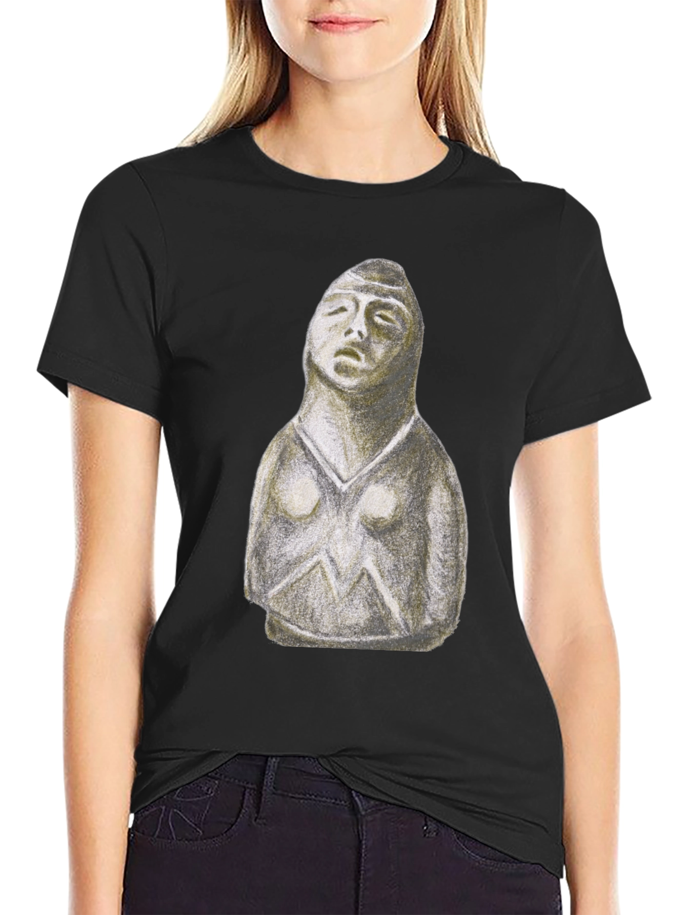 Ancient Statue Graphic Tee - Black Cotton Blend
