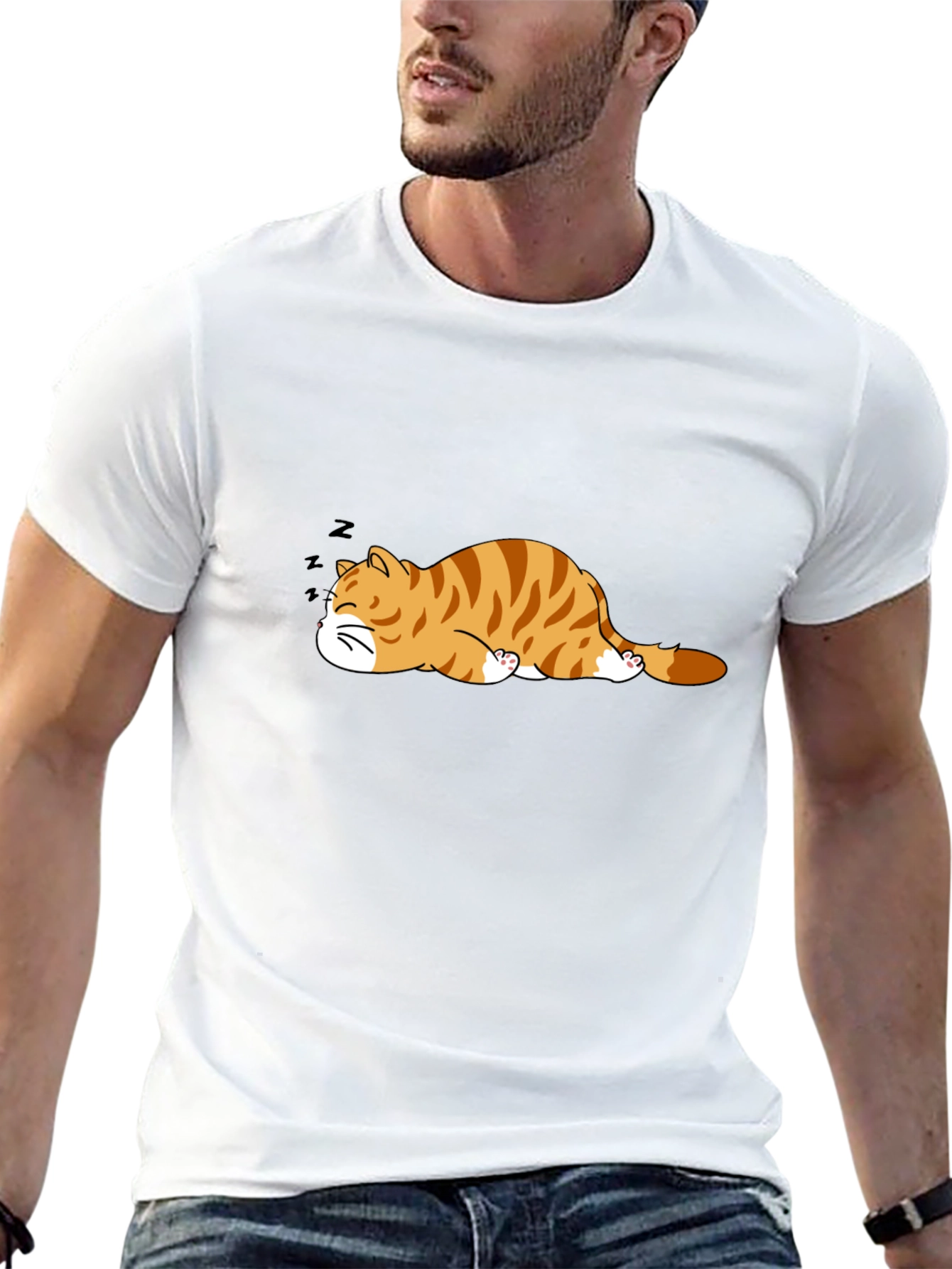 Sleeping Cat Graphic Tee - Mens Black T-Shirt