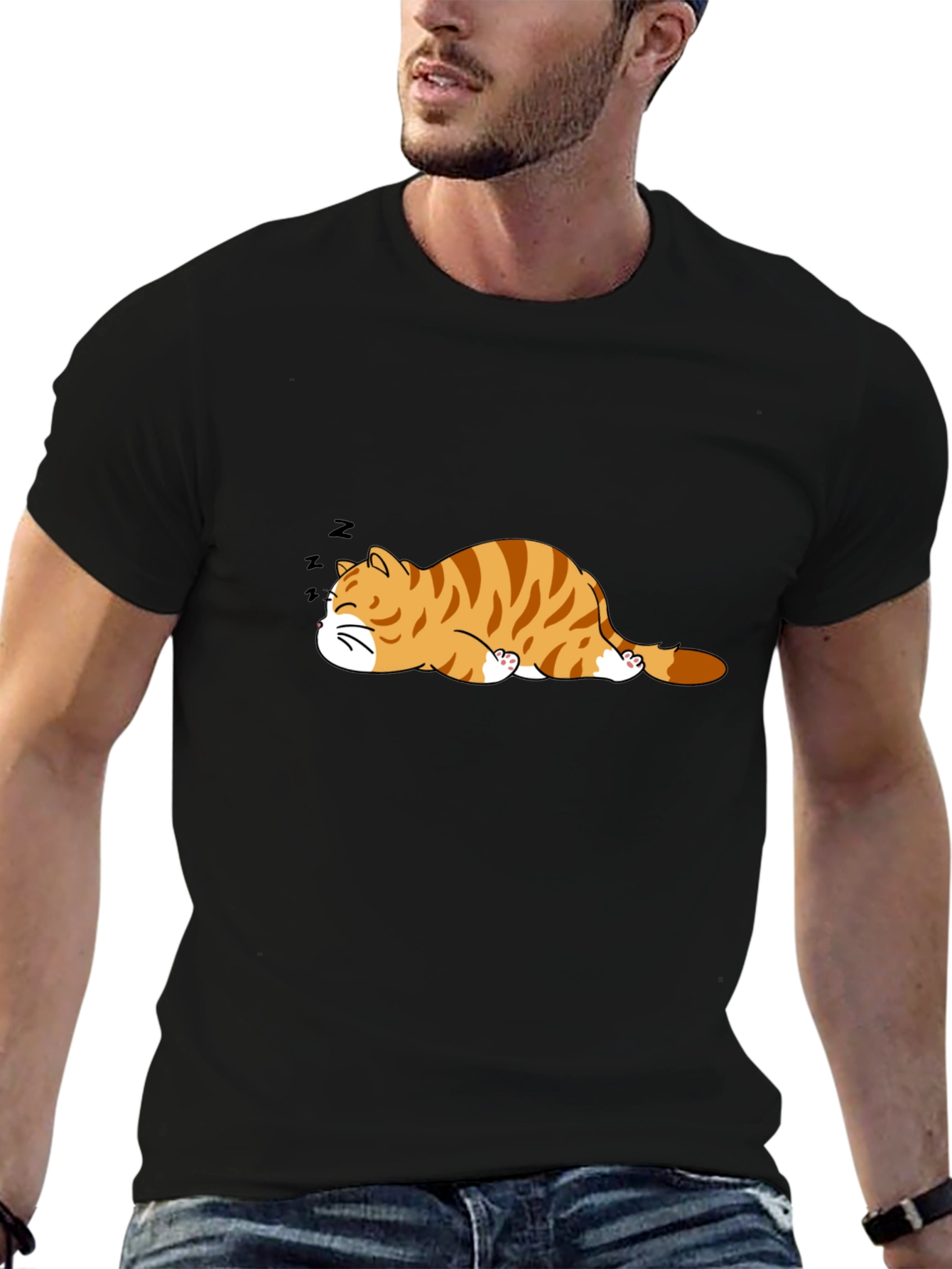 Sleeping Cat Graphic Tee - Mens Black T-Shirt