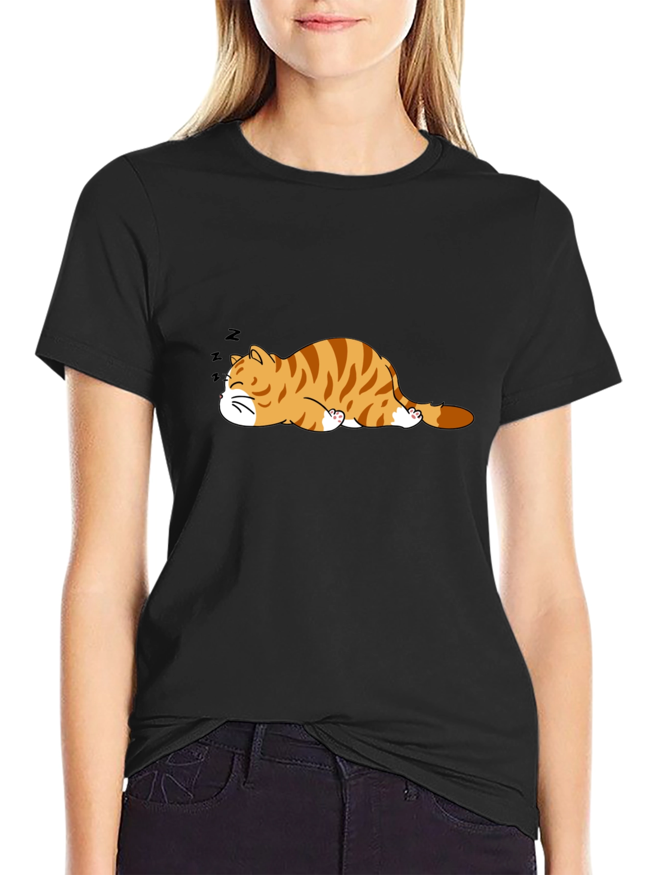 Sleeping Cat Graphic Tee - Mens Black T-Shirt