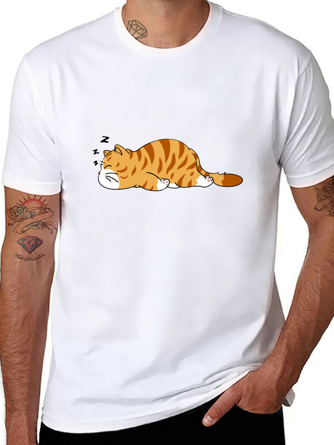 Sleeping Cat Graphic Tee - Mens Black T-Shirt