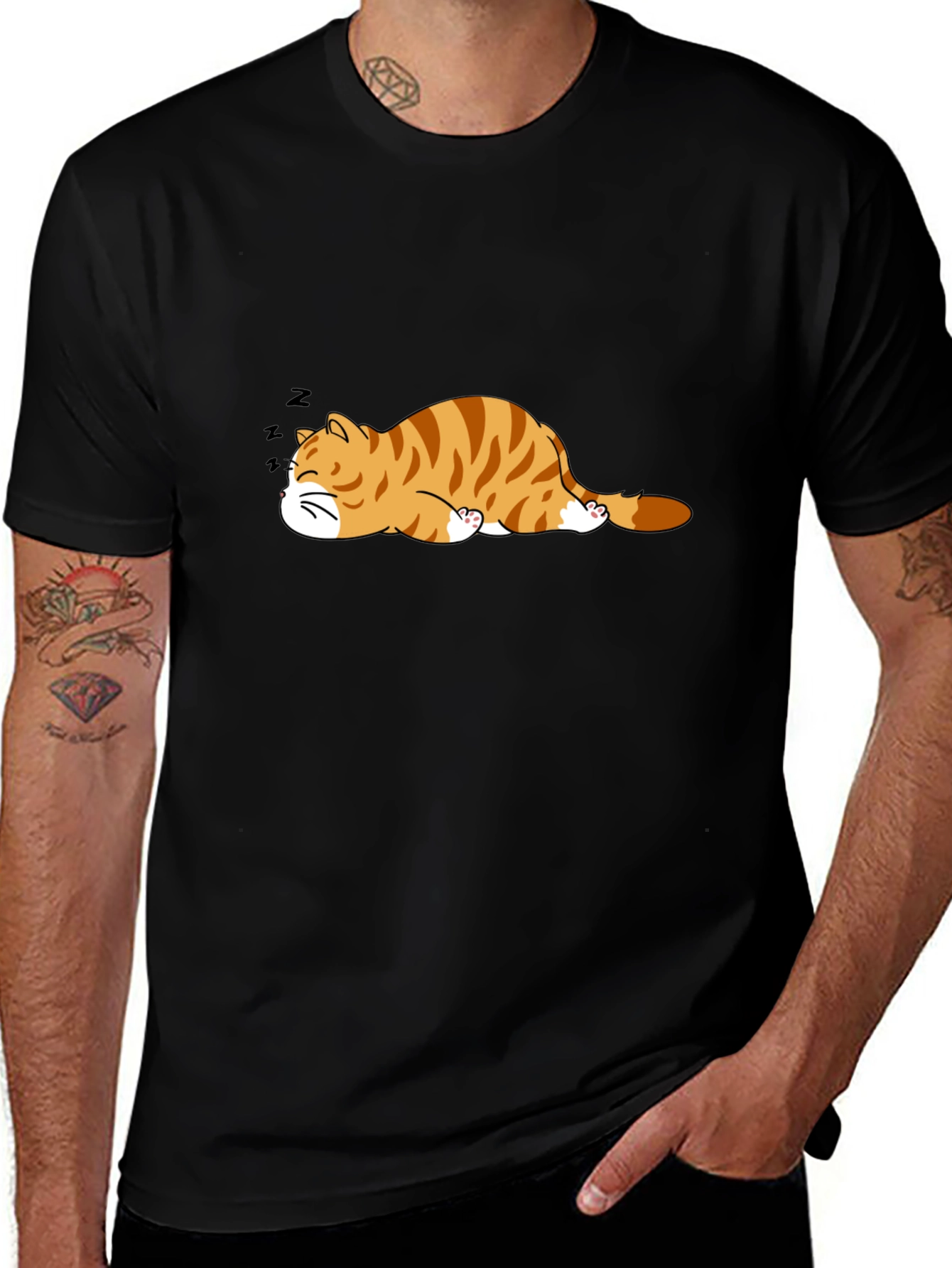 Sleeping Cat Graphic Tee - Mens Black T-Shirt