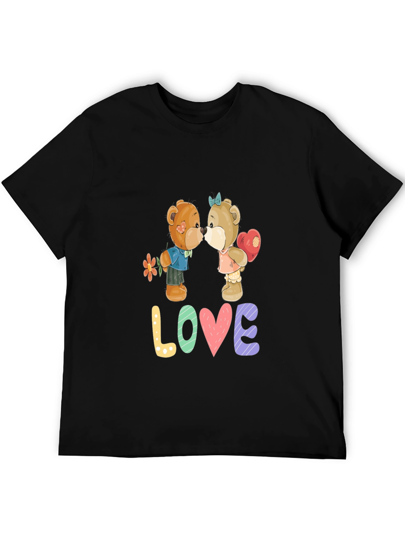 Love Teddy Bear Graphic T-Shirt - Black