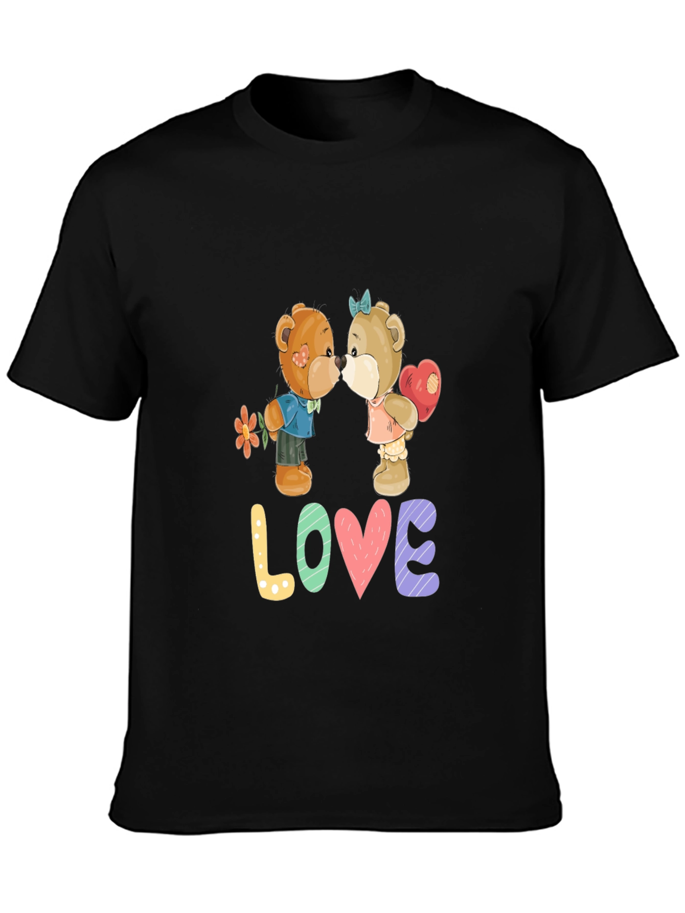 Love Teddy Bear Graphic T-Shirt - Black