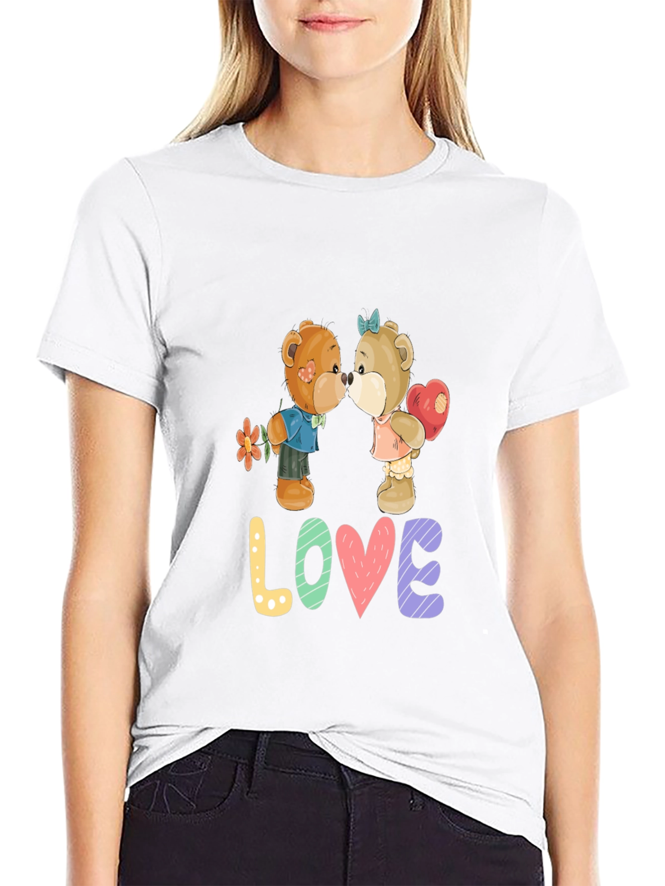 Love Teddy Bear Graphic T-Shirt - Black