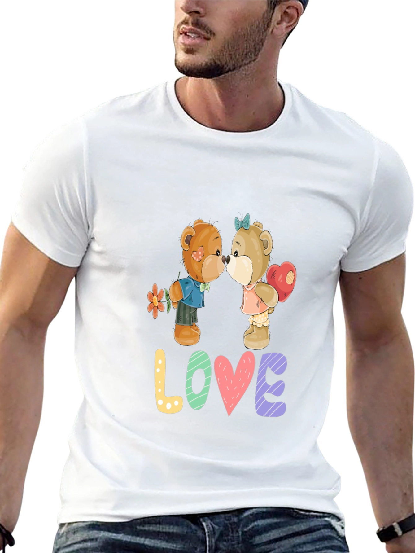 Love Teddy Bear Graphic T-Shirt - Black